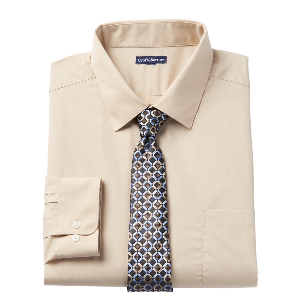 Croft & Barrow Tan Dress Shirt with Pointed Collar